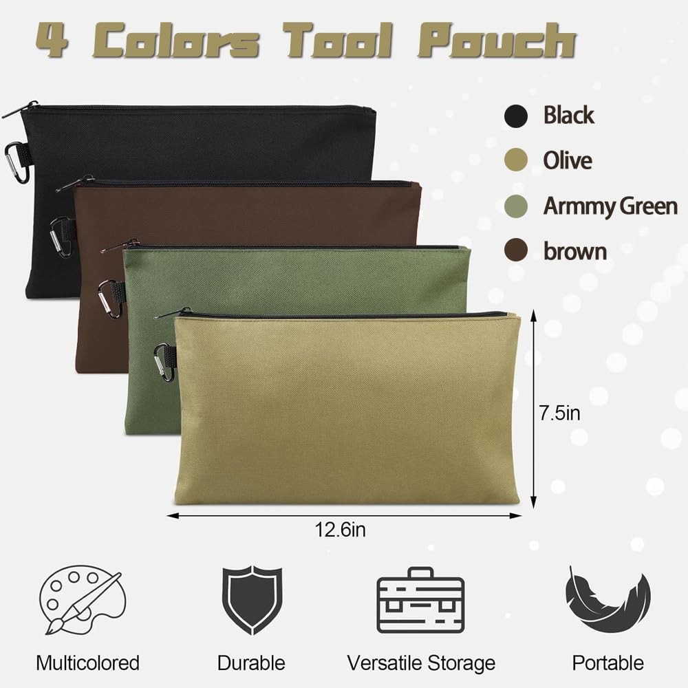 4Pcs Premium Tool Bag Set,12 inch Zippered Pouch with Small, Color 1