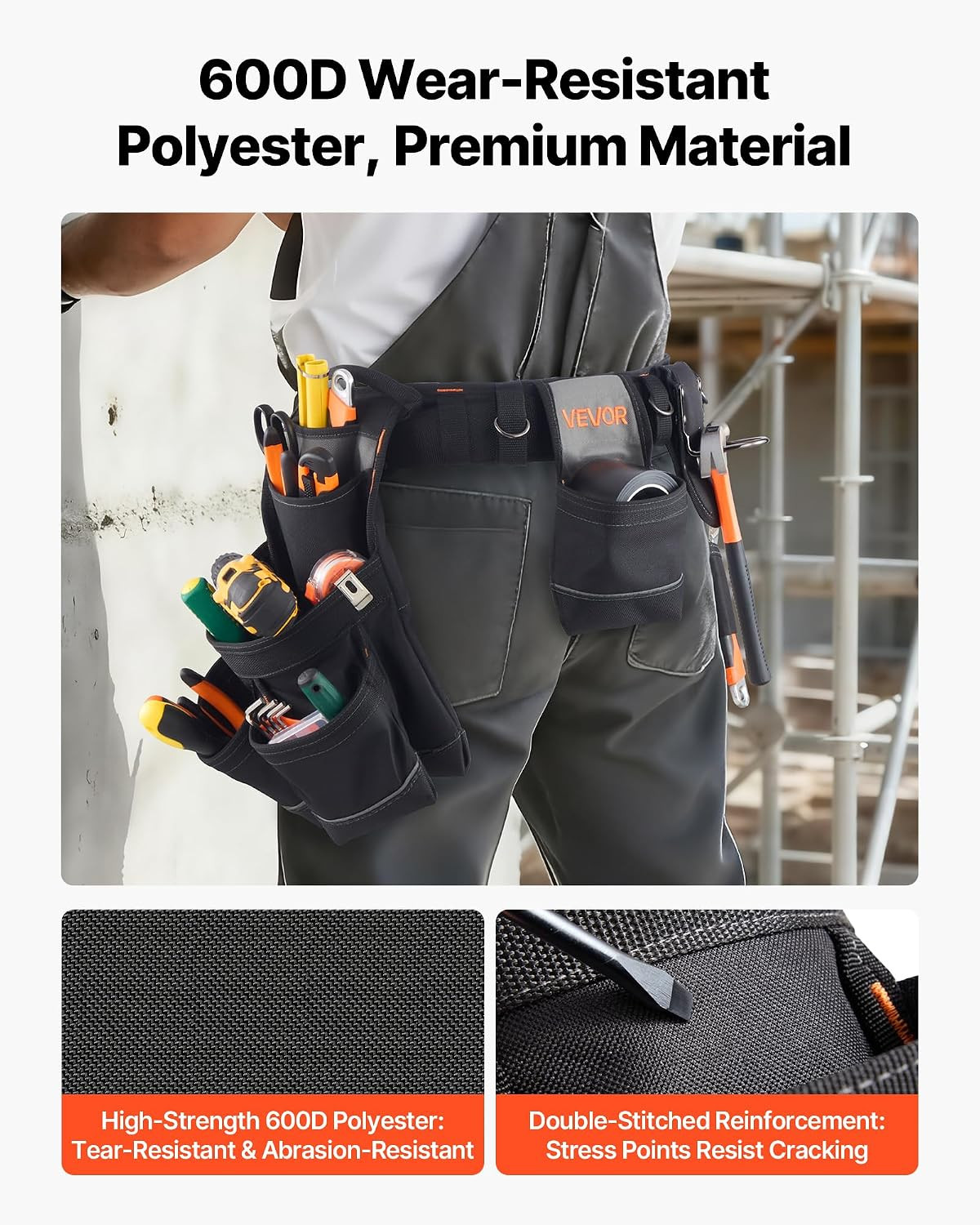 Tool Belt, 18 Pockets Professional Tool Pouch for Men, Heavy Duty Adjustable Uti