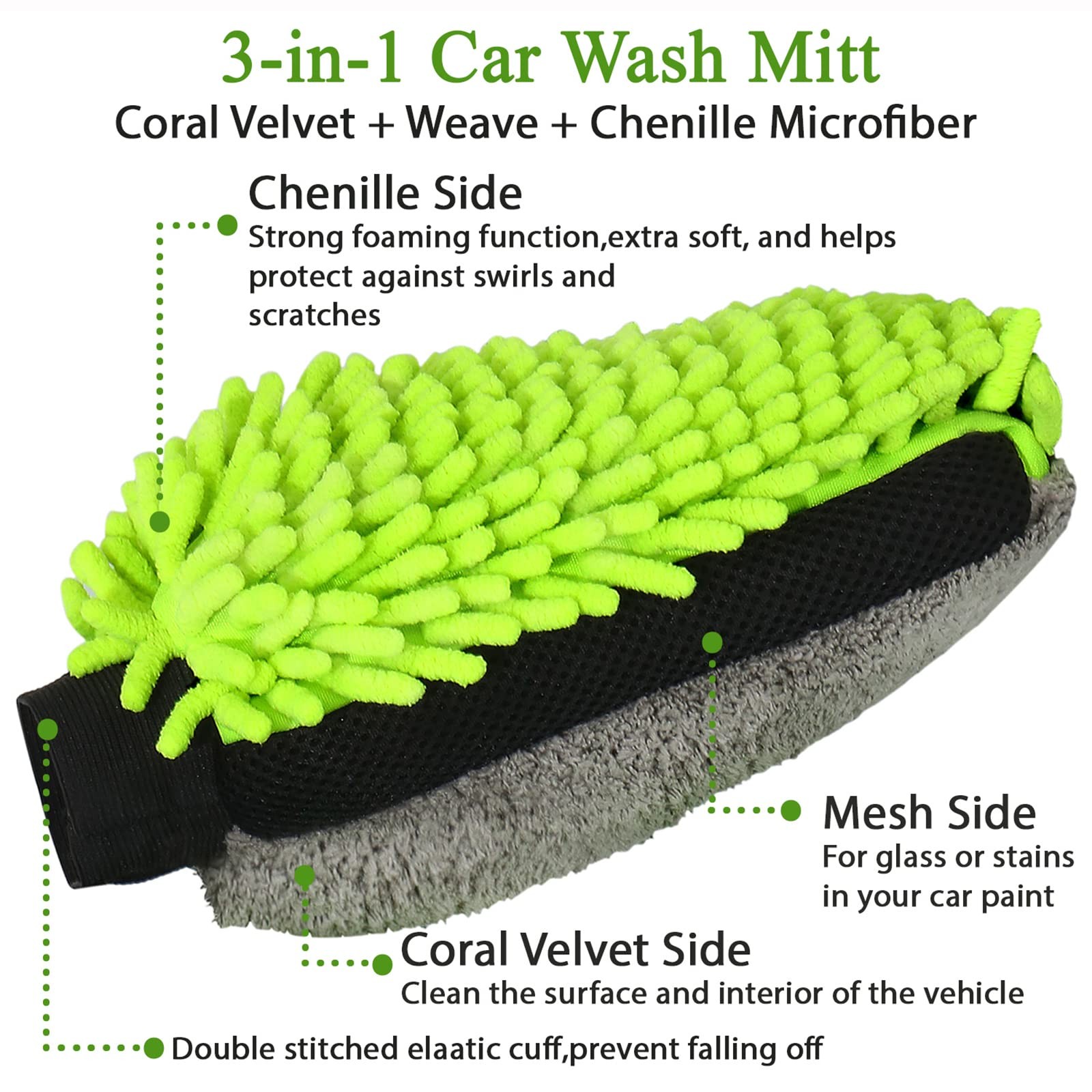 Collapsible Bucket with 3-in-1 Car Wash Mitt, Coral Velvet + Weave + Chenille…