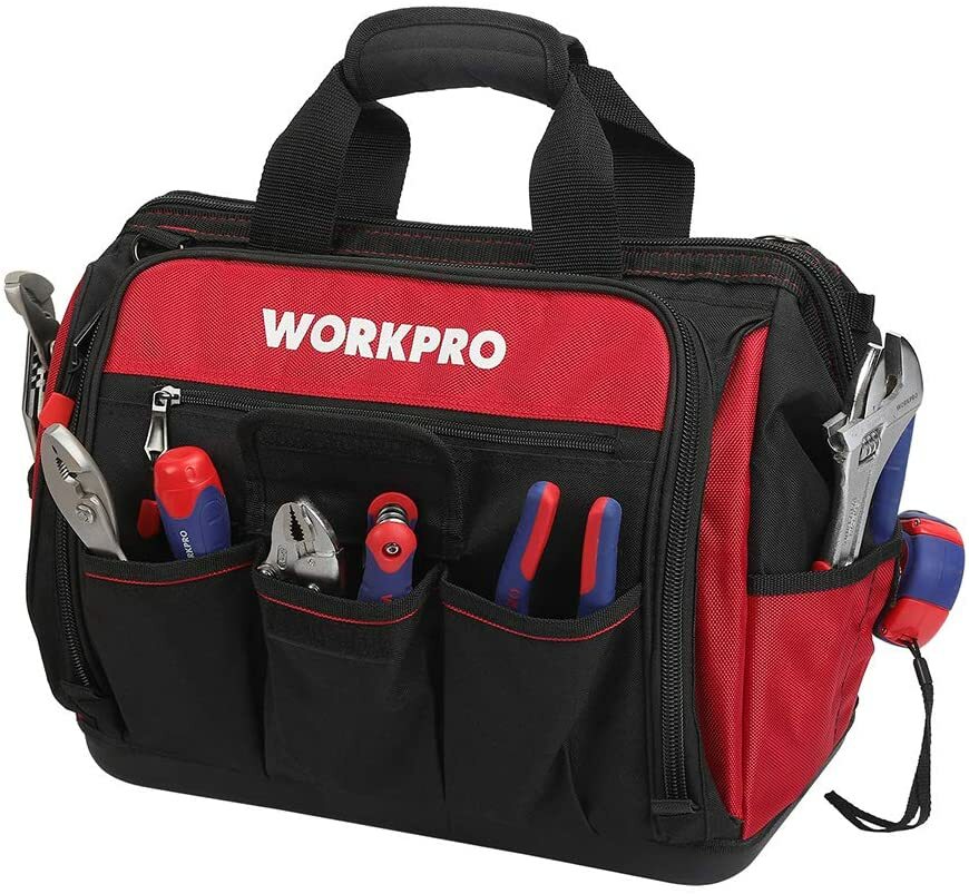 WORKPRO 16″ Tool Bag Top Wide Mouth With 46 Pockets For Tool Organizer & Storage