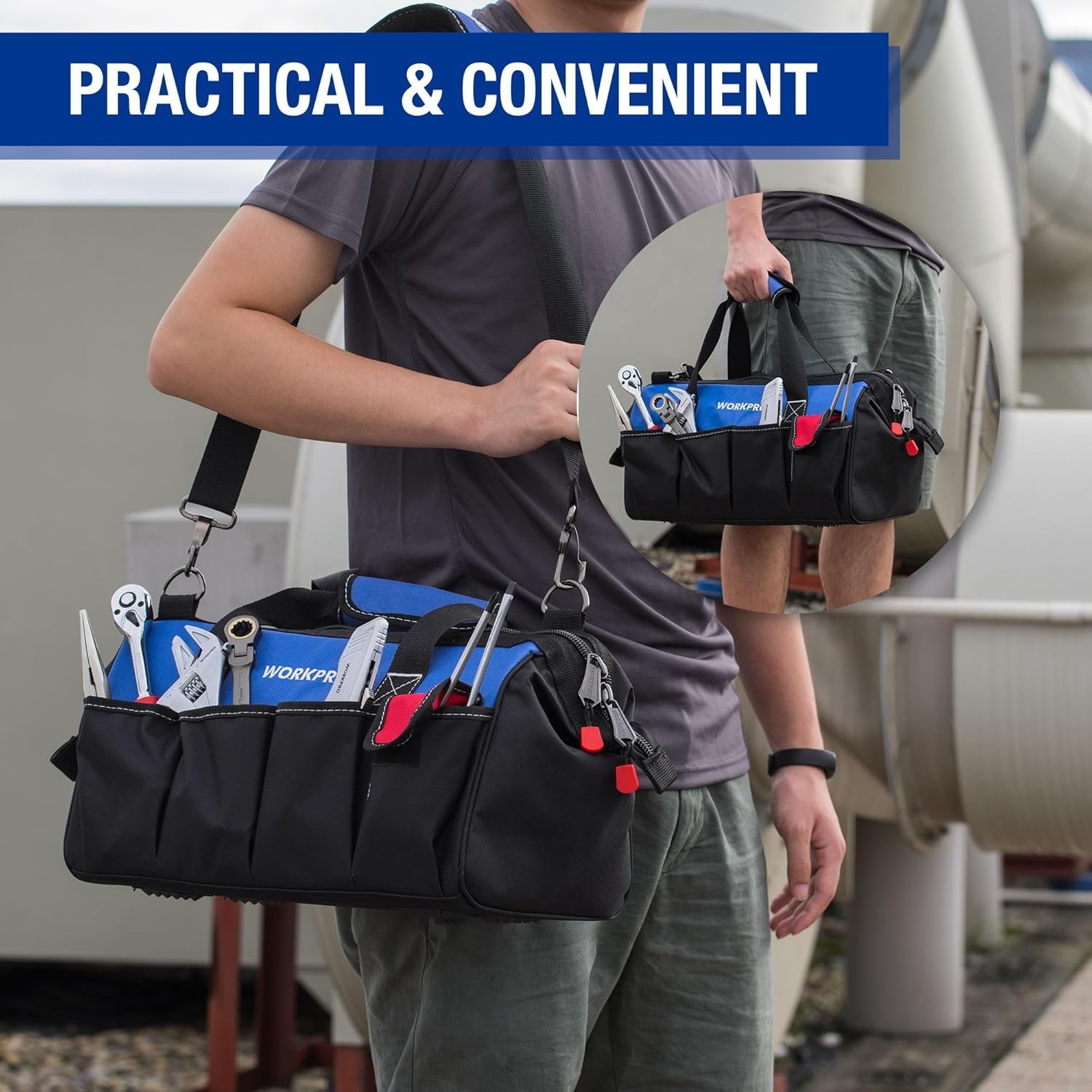 18-inch Sturdy Canvas Tool Bag with Adjustable Strap for Easy Access