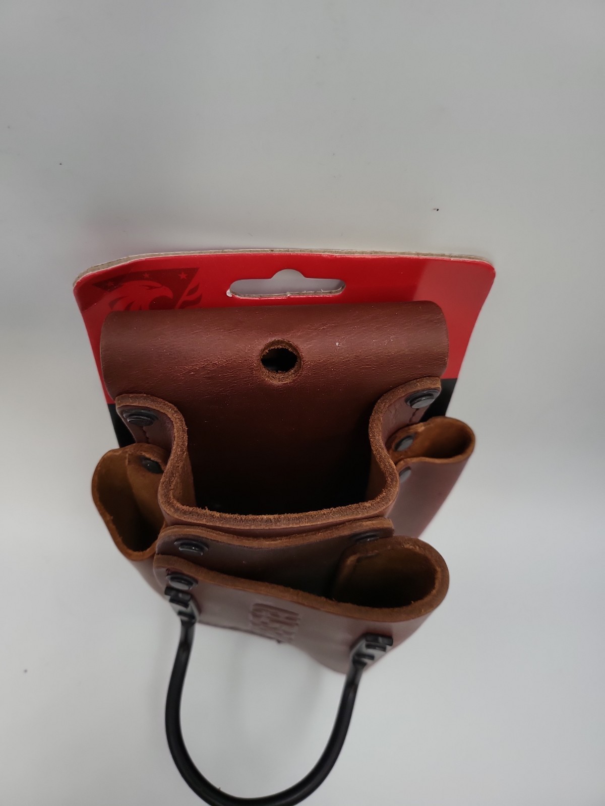FESA Small Leather Tool Pouch, Heavy Duty, 5-Pocket, Hammer Loop, Cherry