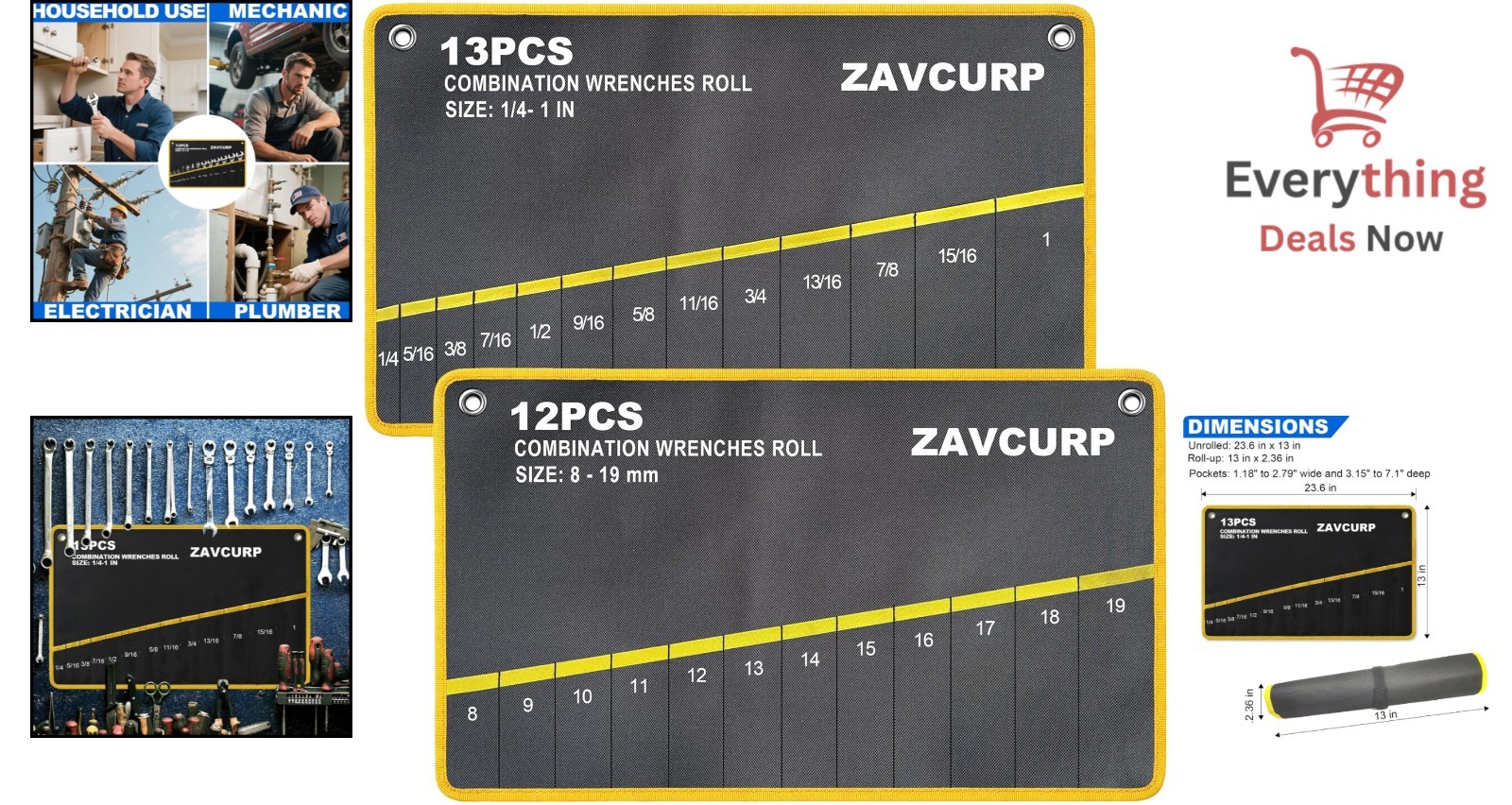 2PCS Wrench Roll Up Pouch Organizer Heavy Duty Waterproof Tool Bag Metric SAE