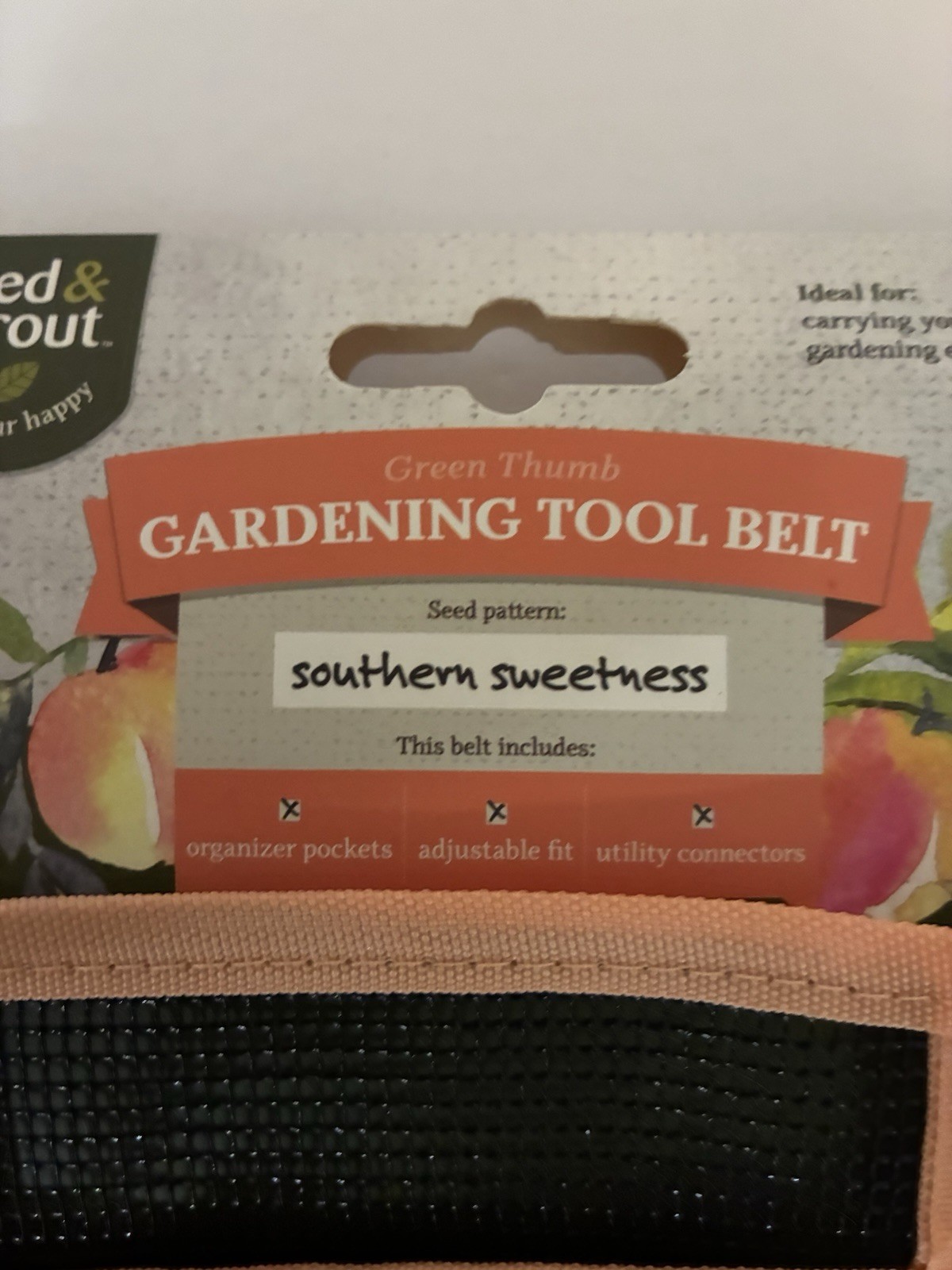 Seed & Sprout Gardening Tool Belt, Durable Mesh, Pockets , Util. Conn, Peach