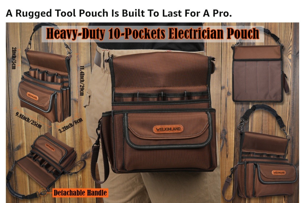 WELKINLAND 10-Pockets Electrician Pouch, Electrical Tool Belts, Heavy Duty – New