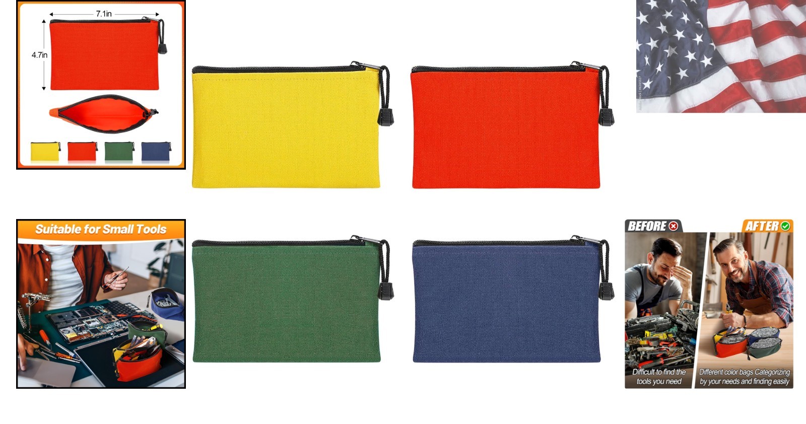 7»x4.7» Canvas Tool Bags Pouches – 4 Pack Heavy Duty Zipper Pouch Set, Mult…
