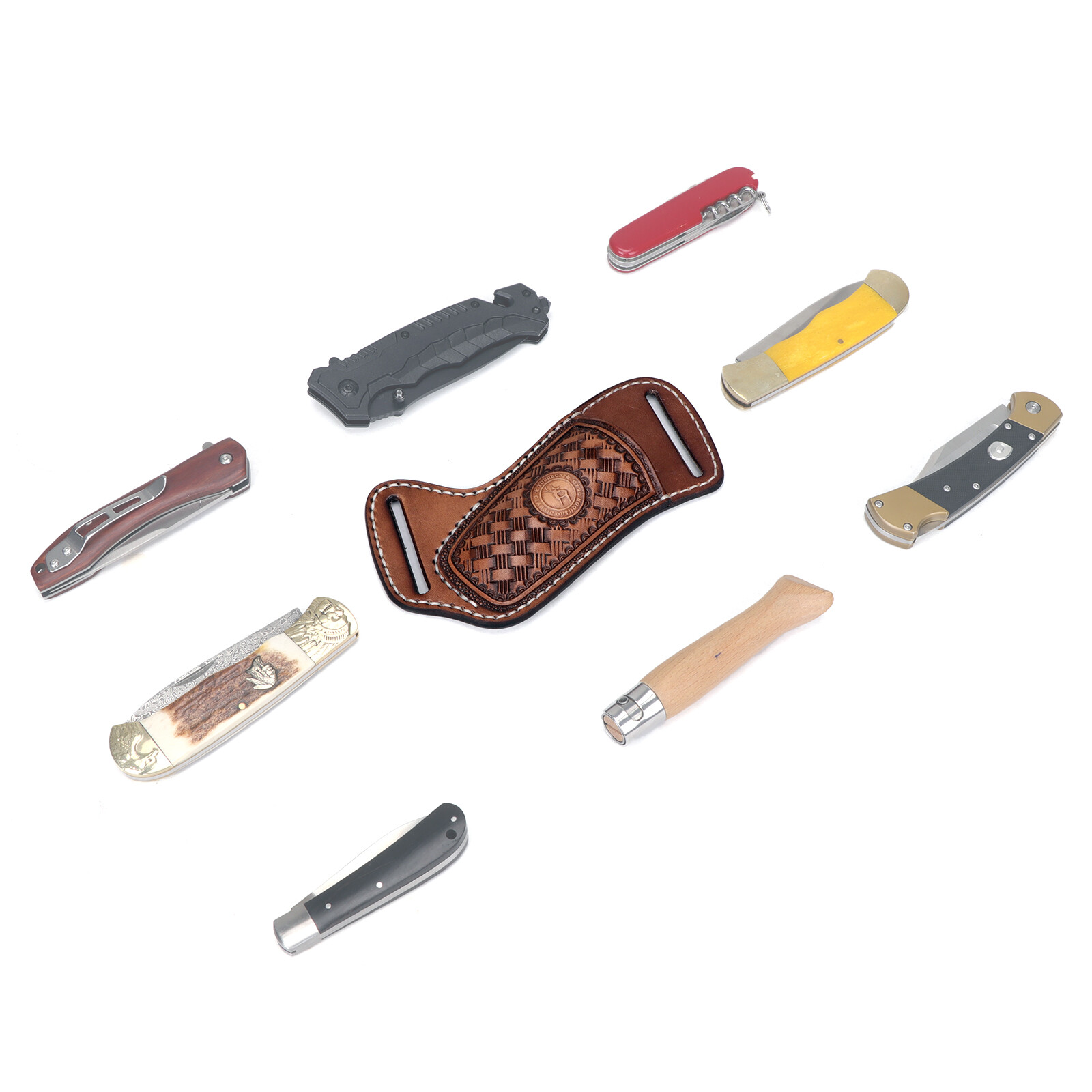 TOURBON Leather Folding Knife Sheath Belt Carry Pouch Tool Pocket Knives Holster