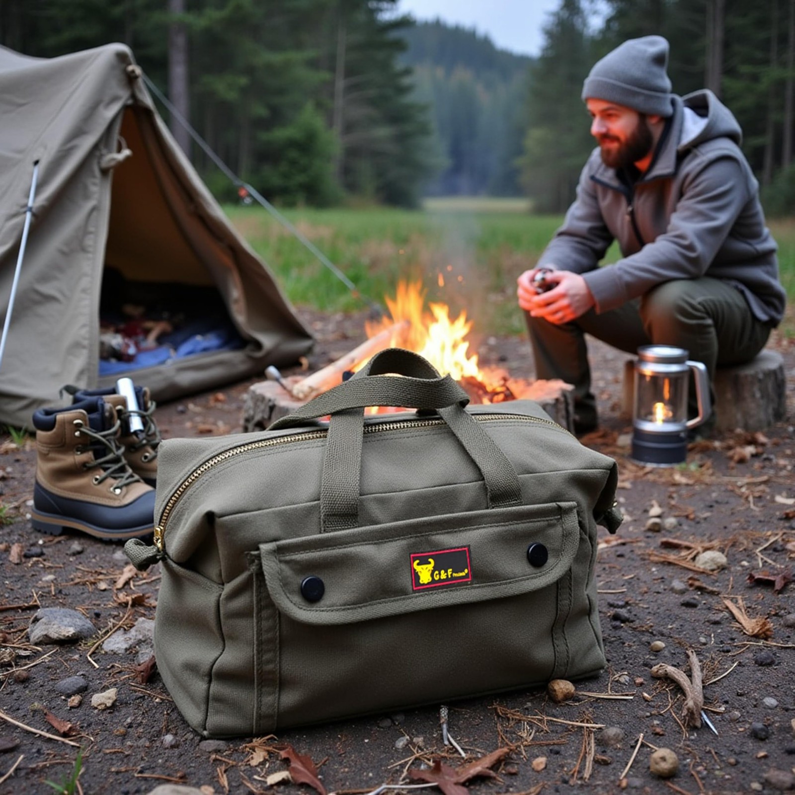G & F PRODUCTS Waxed Canvas Military Duffle Bag, WaterResistant, Adjustable S…