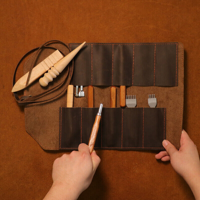 Leather Wood Carving Knives Roll Tools Organizer Knife Carrier Pouch-Xmas Gift