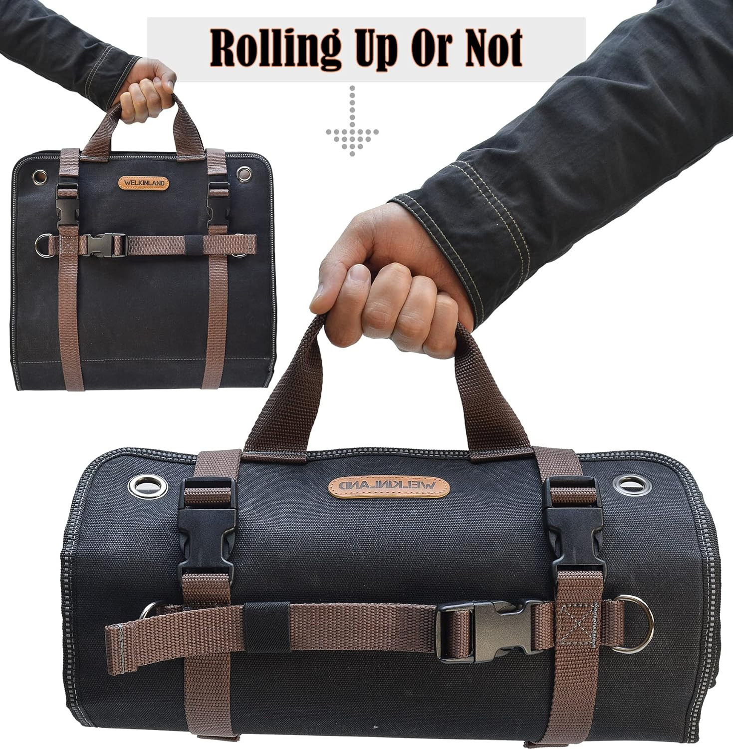 Heavy-Duty Waxed Canvas Tool Roll, 15-Pockets Tool Wrap Roll, 15L Tool up Roll B