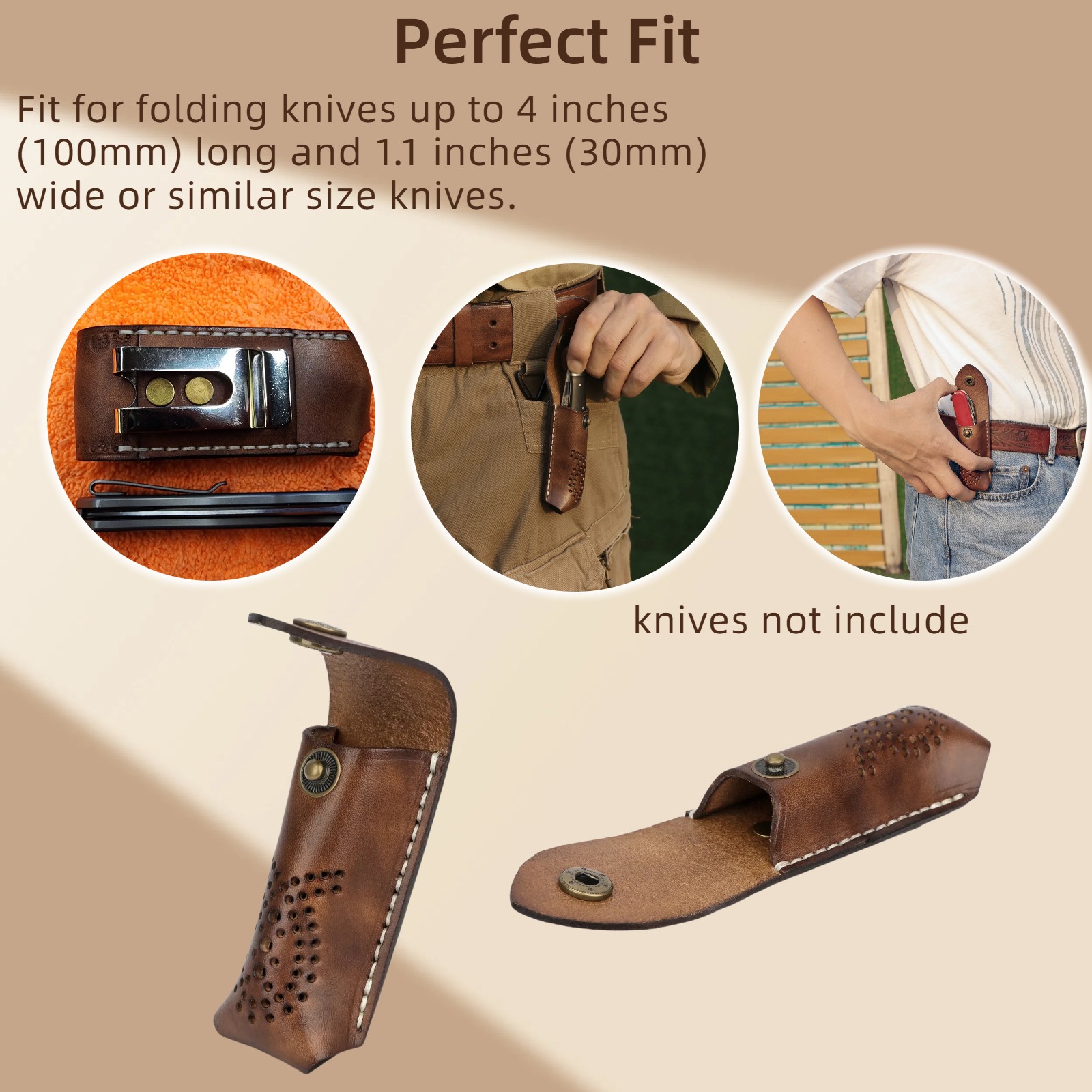 TOURBON Leather Knife Blade Sheath Pocket Knives Case Belt Clip Pouch Holster