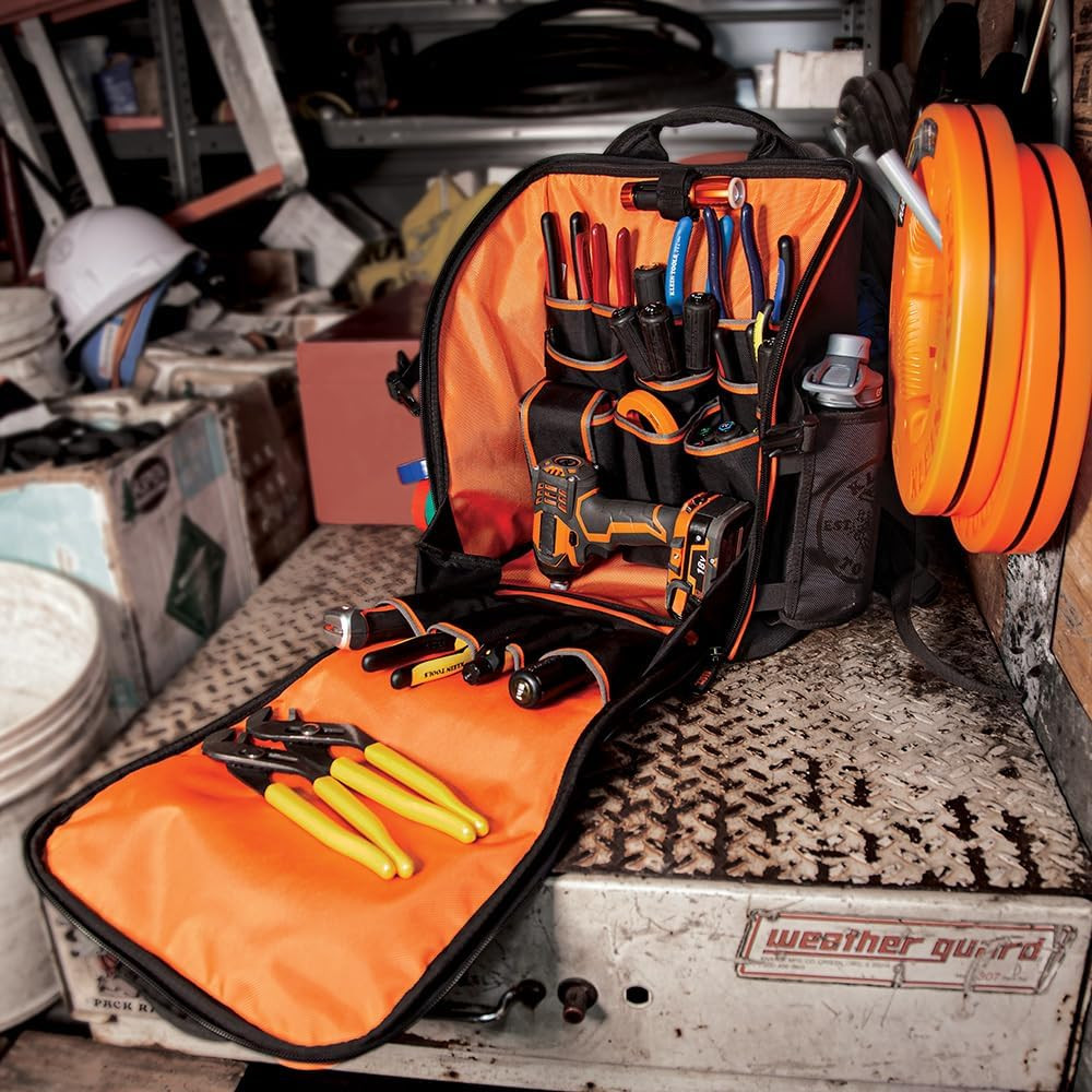 Tradesman Pro 21-Pocket Tool Backpack Kit with Tumbler & Key-Chain