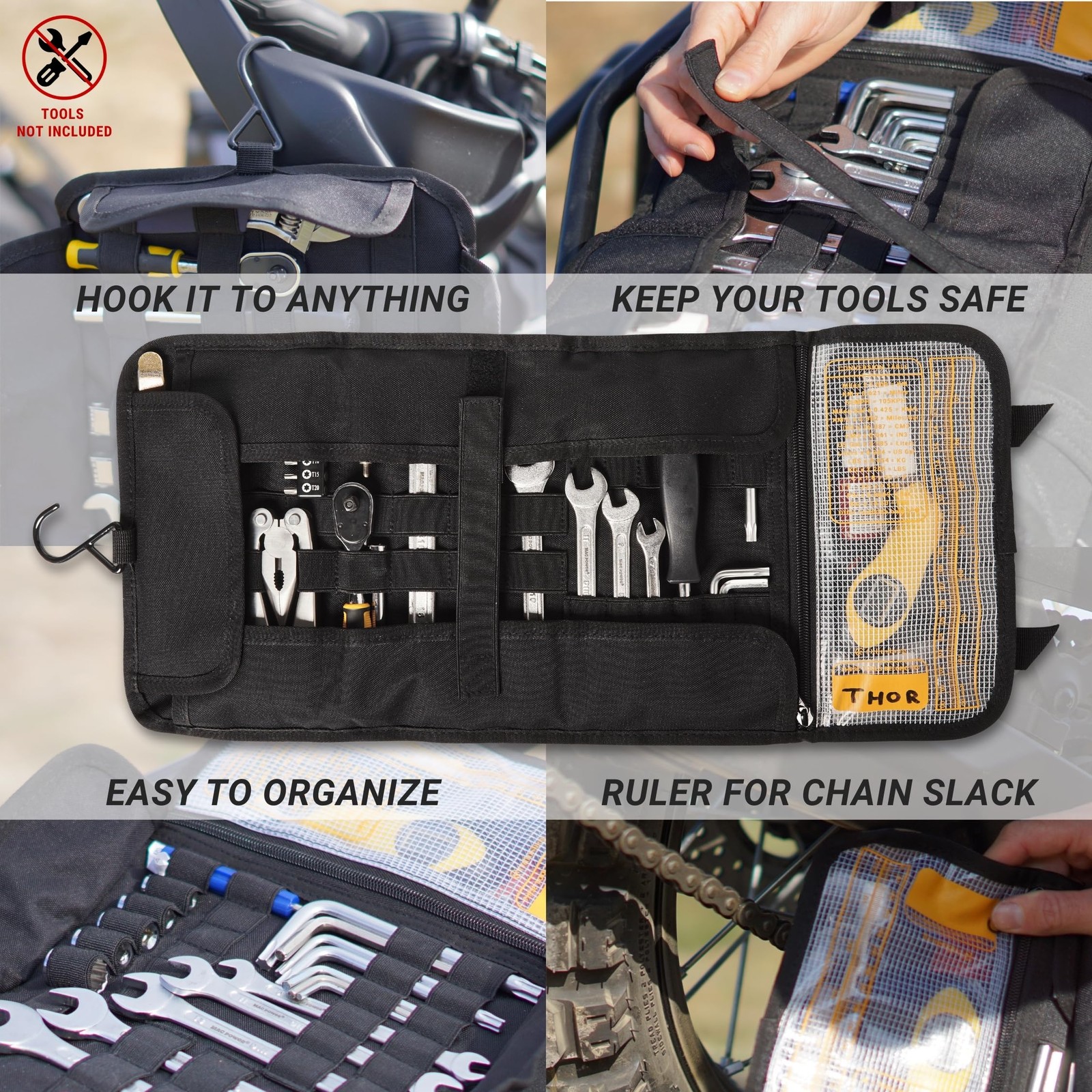 ODINSBERG Motorcycle Tool Unfolded: 53cm x 24cm, Folded: 14cm x Black