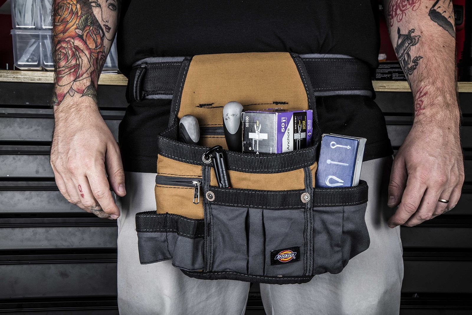 Dickies 8 Pocket Adjustable Tool Belt Pouch with Padded Back and Storage Options