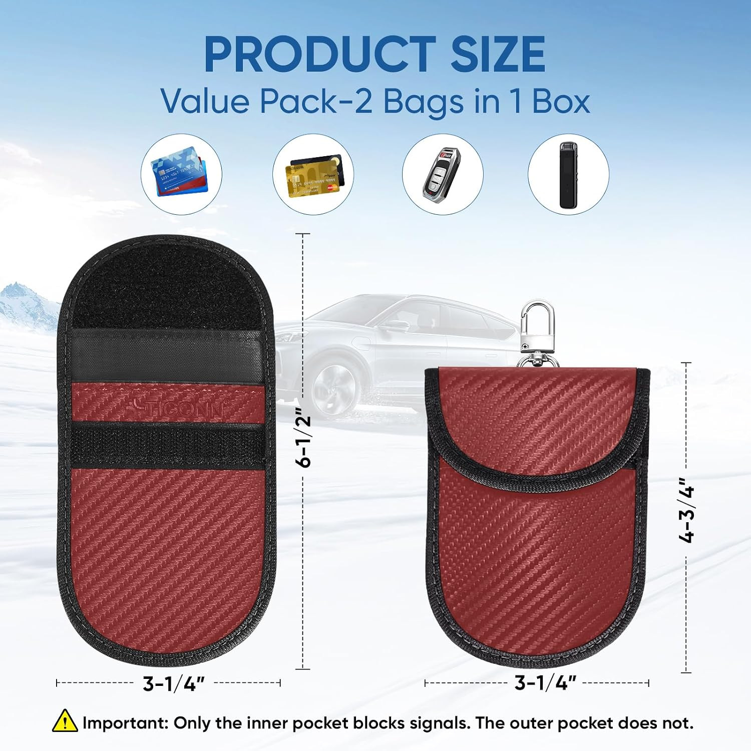 2PK Faraday Bags for Car Keys Fob, 3.25″X4.75″ Faraday Cage Protector, Car RFID