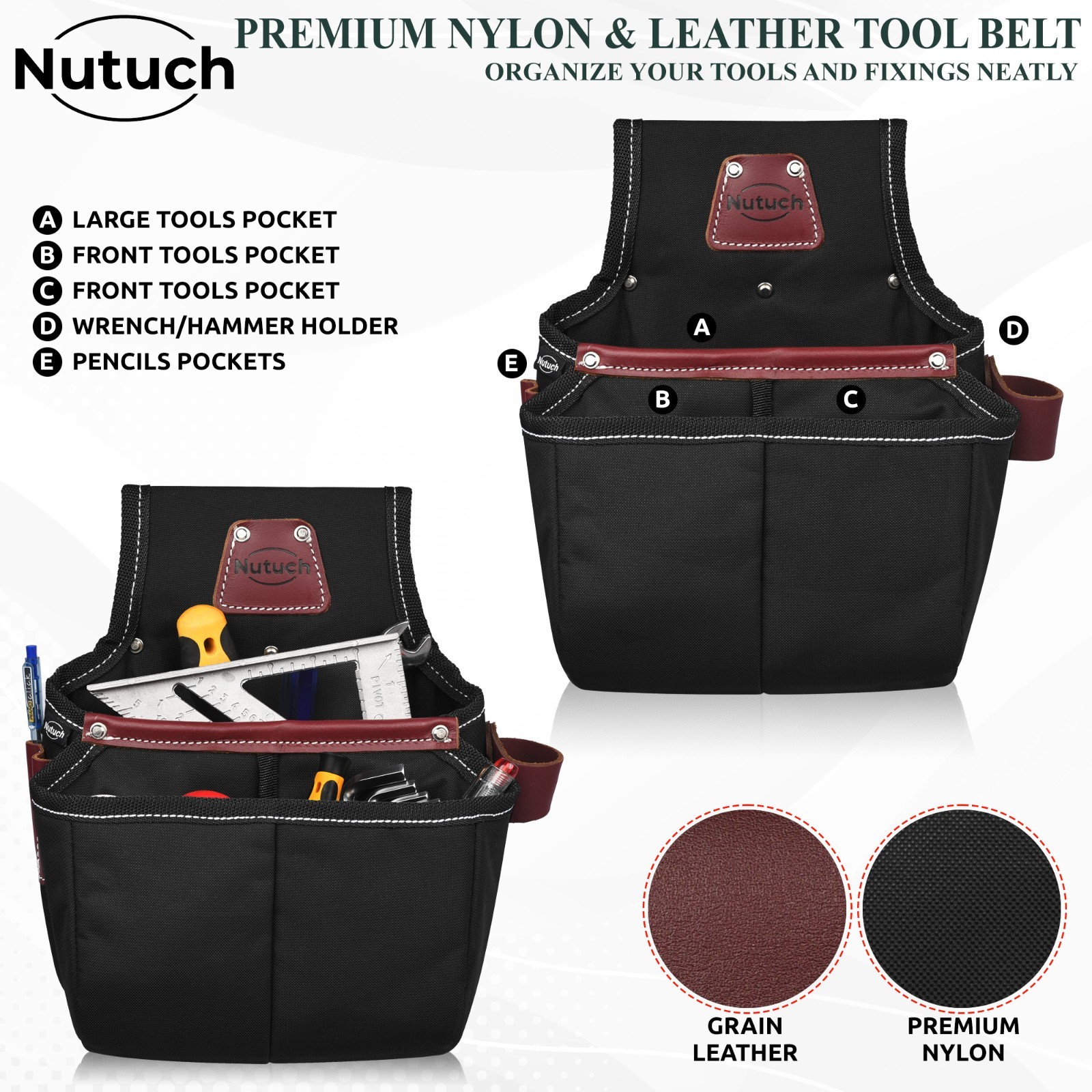 NUTUCH Nylon and Leather Tool Belt | Carpenter Tool Belts | Electrician