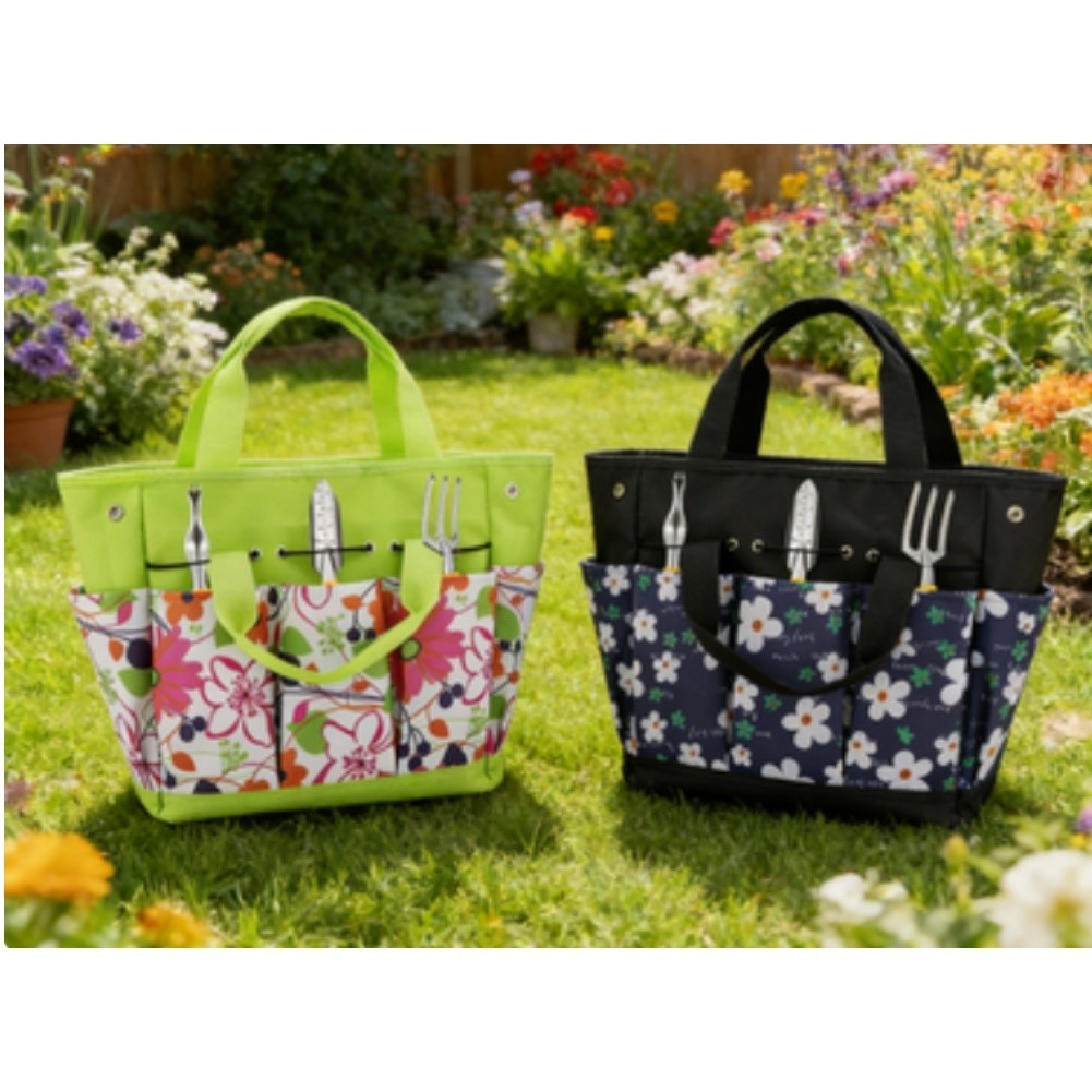 Floral Garden Tool Storage Bag 600D Oxford Cloth 34x17x30cm Lightweight 0.35kg