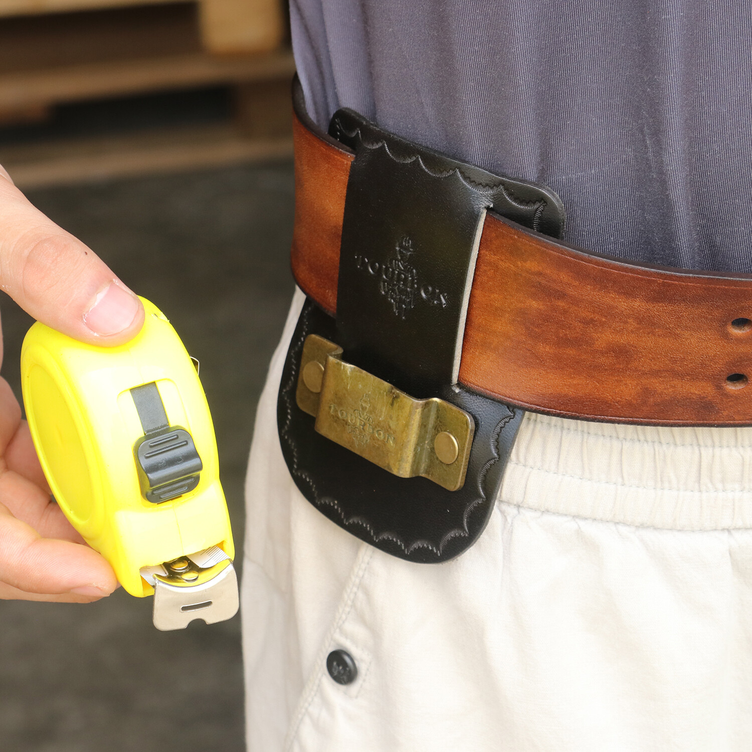 TOURBON Leather Tape Measuring Hanger Drill Tool Clip Holster Carry Belt Pouch