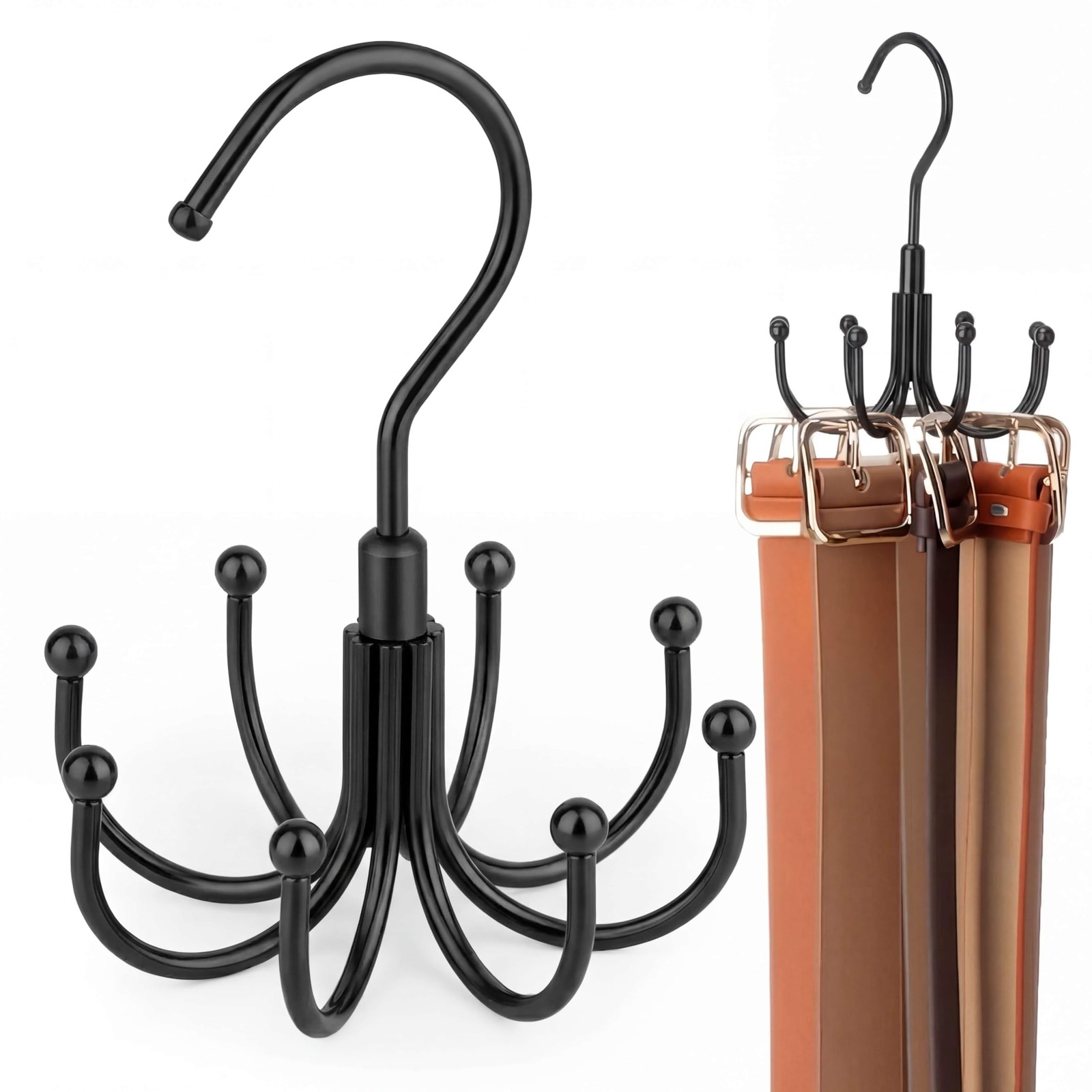 ZEDODIER Belt Organizer for Closet, 1 Pack–Round Hook Hanger, Black