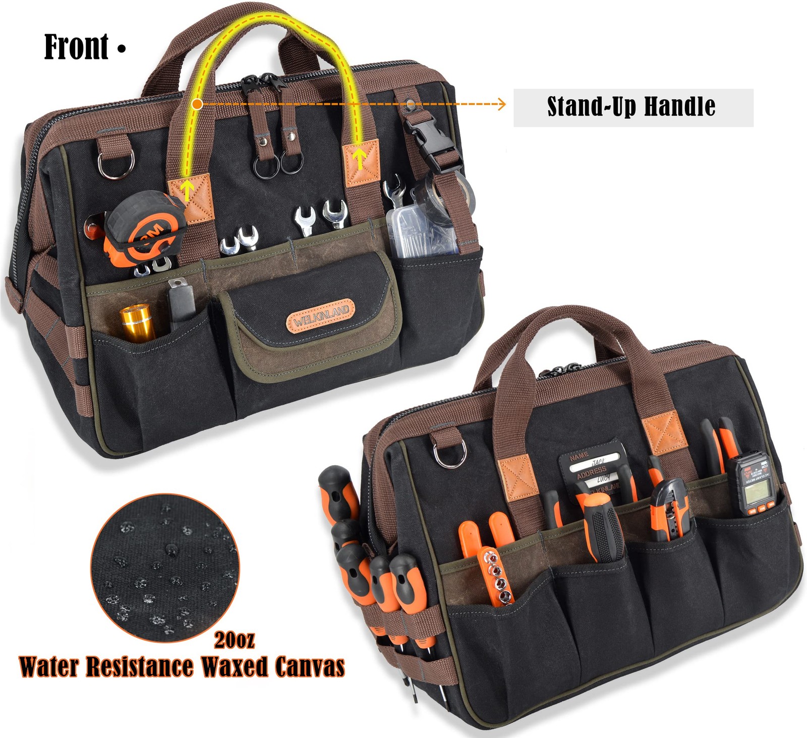 WELKINLAND 32-Pockets Waxed Canvas tool bag Heavy-Duty Electrician tools bag