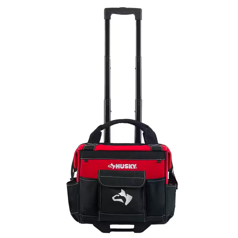 14 in Rolling Tool Tote Bag Heavy Duty Wheels Telescoping Handle Water Resistant