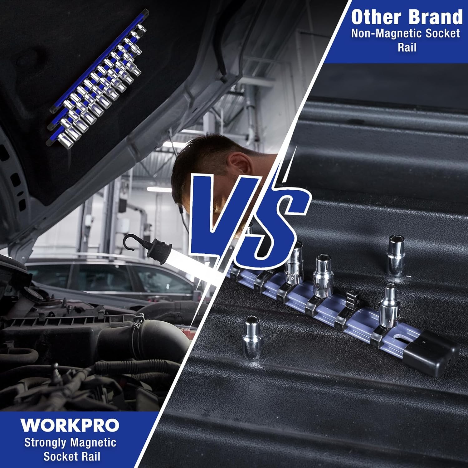 WORKPRO Magnetic Socket Organizer, 3/8-Inch Drive Aluminum Alloy 3/8 DR, Blue