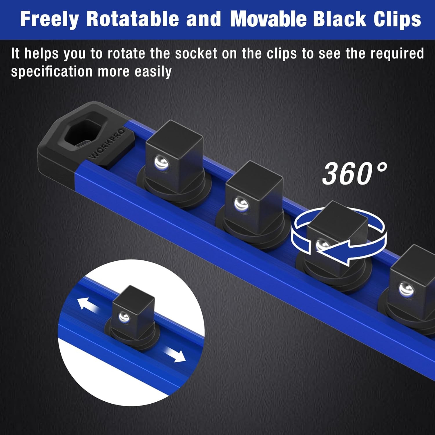 WORKPRO Magnetic Socket Organizer, 3/8-Inch Drive Aluminum Alloy 3/8 DR, Blue