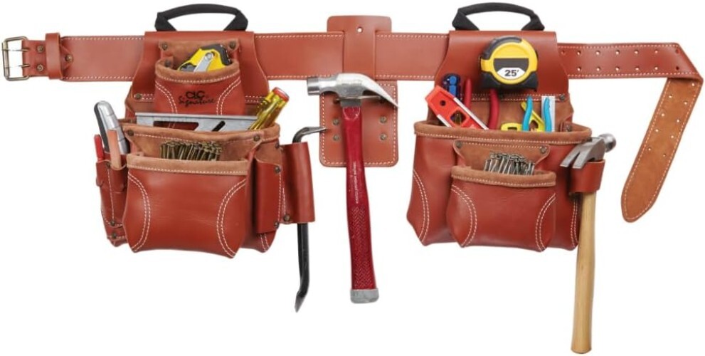 Framer’s Leather Tool Belt – 15 Pocket System, 29-46″ Adjustable