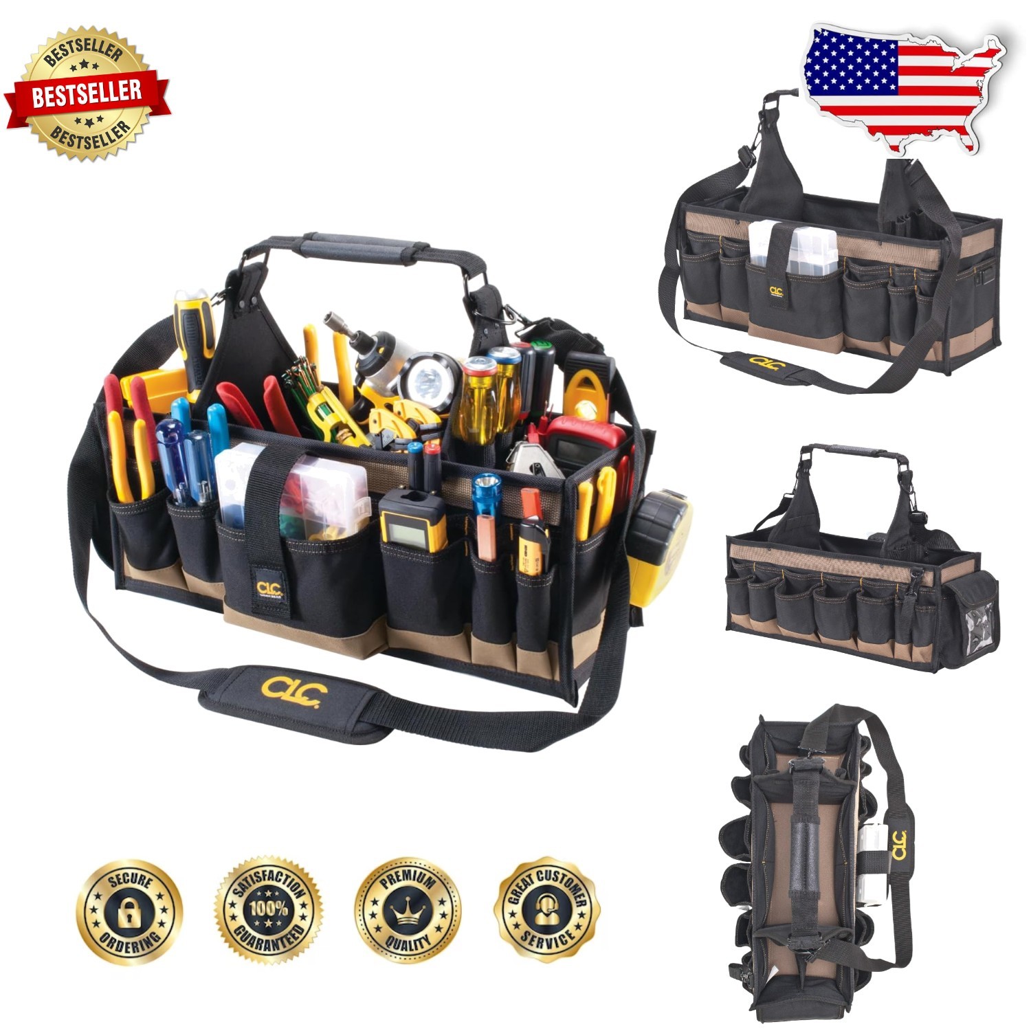 Durable CLC 1530 Tool Carrier – 43 Pockets, Includes Parts Tray, Tape Strap