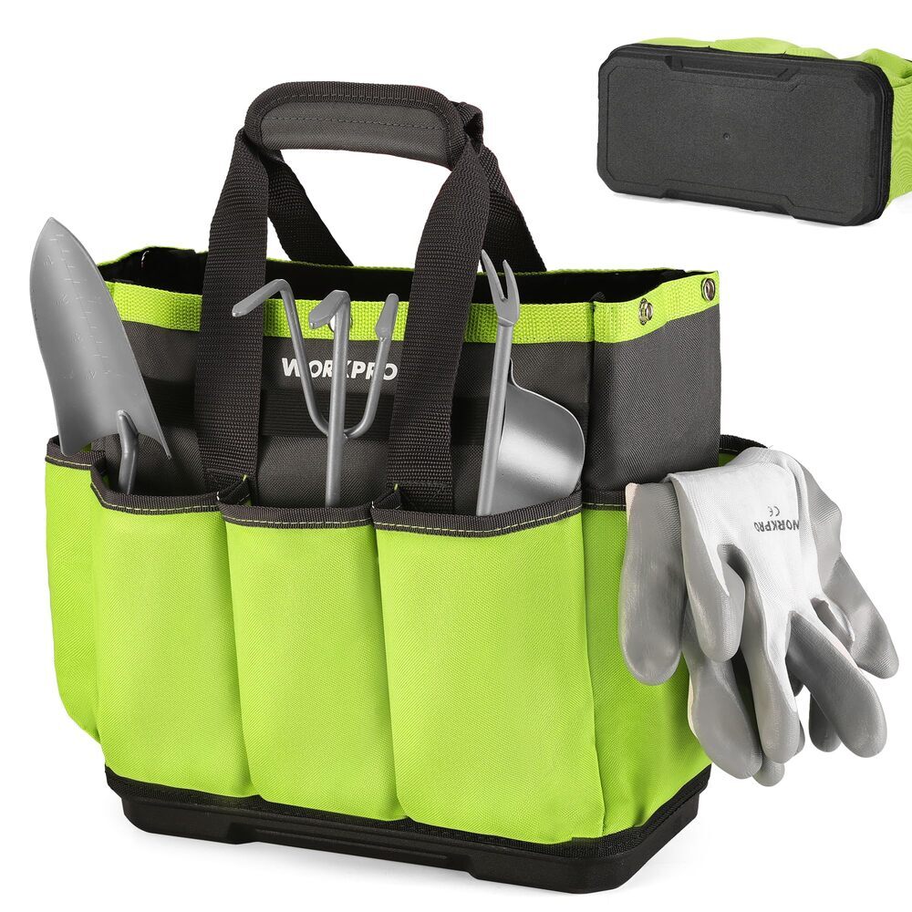 WORKPRO Garden Tool Bag Tote 8-Pocket Heavy Duty Caddy w/Waterproof Plastic Base