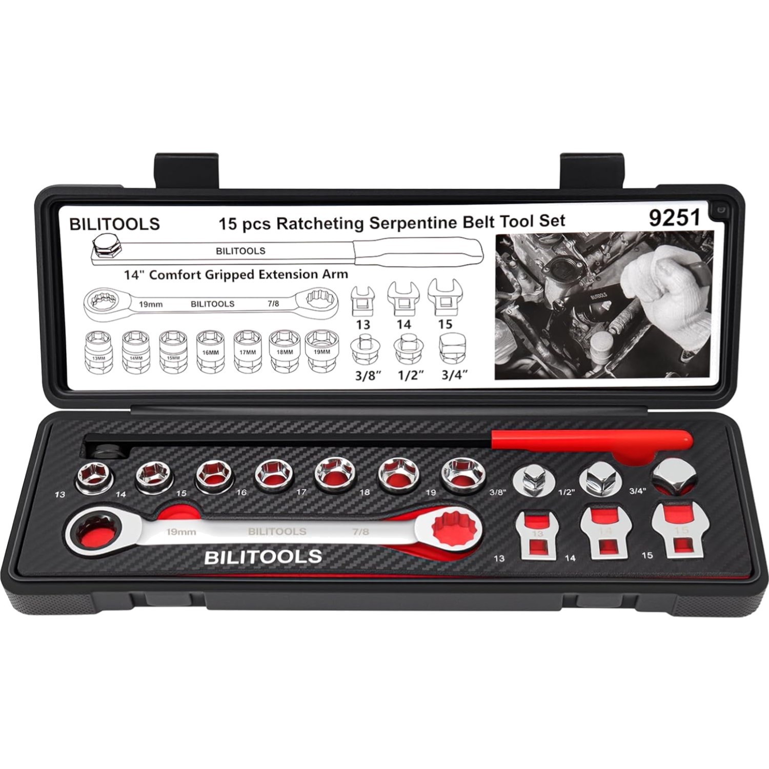 Complete Automotive 15-Piece Serpentine Belt Tool Set – Carbon Steel Precision