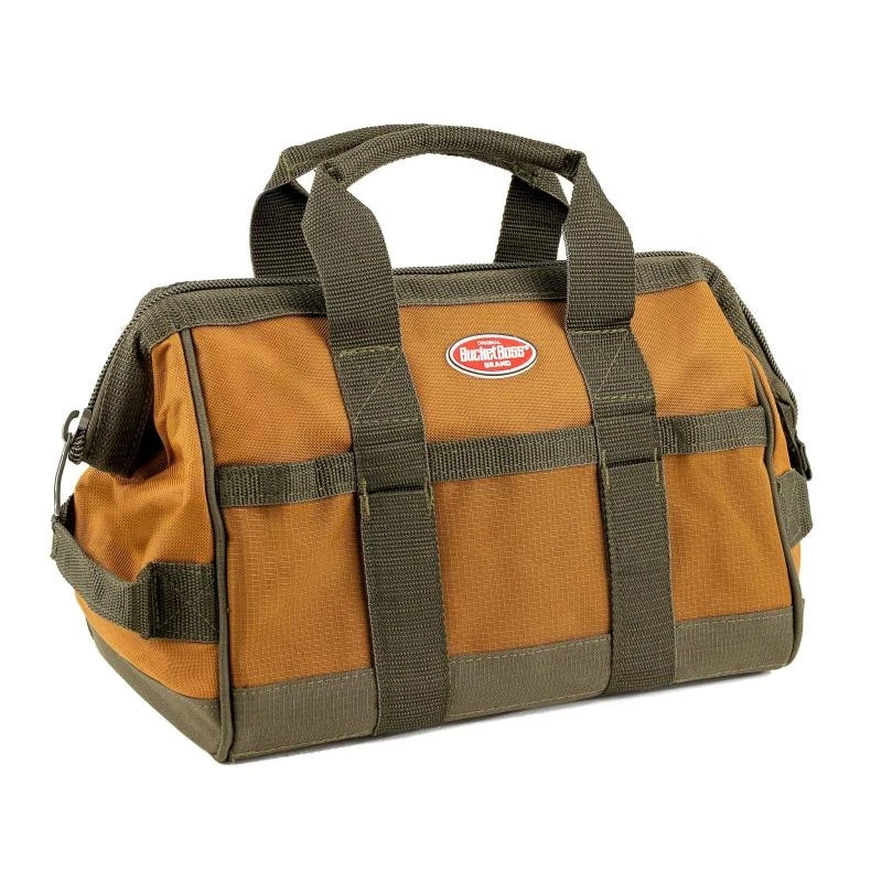 Bucket Boss 12 in. Gatemouth Tool Bag with zippered top and 16 Total Pockets