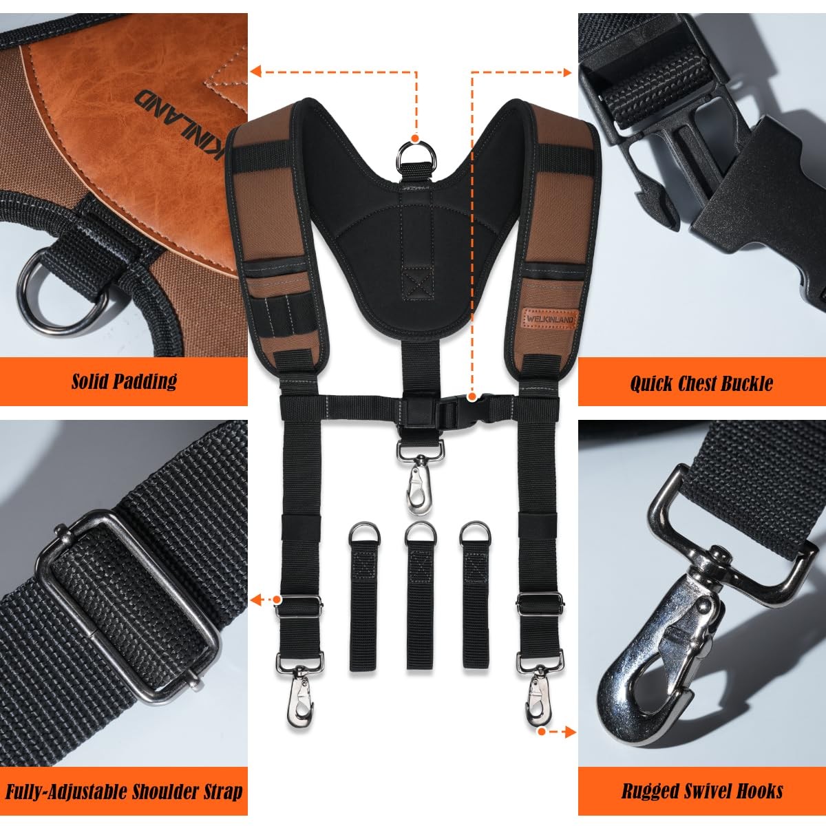 Heavy Duty Padded Tool Belt Suspenders RipStop Construction Adjustable Men