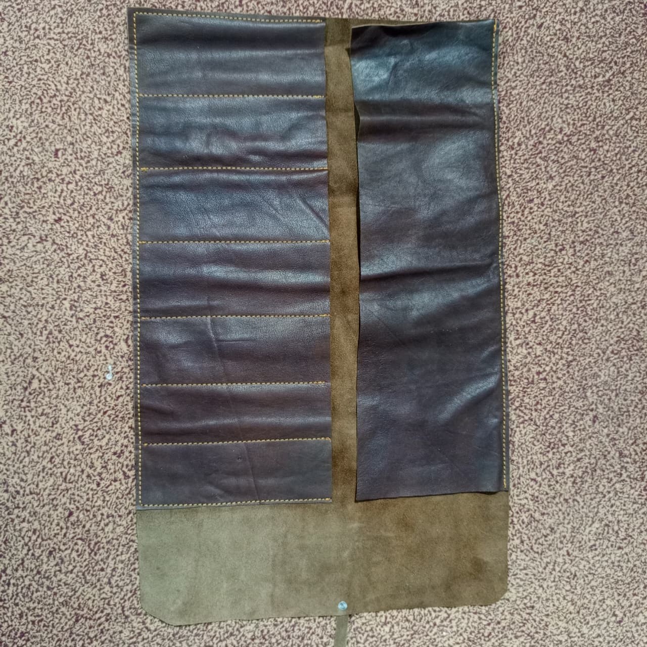 Brown Leather Tool Roll with Antique Worn look Finish 7 Tool Pockets