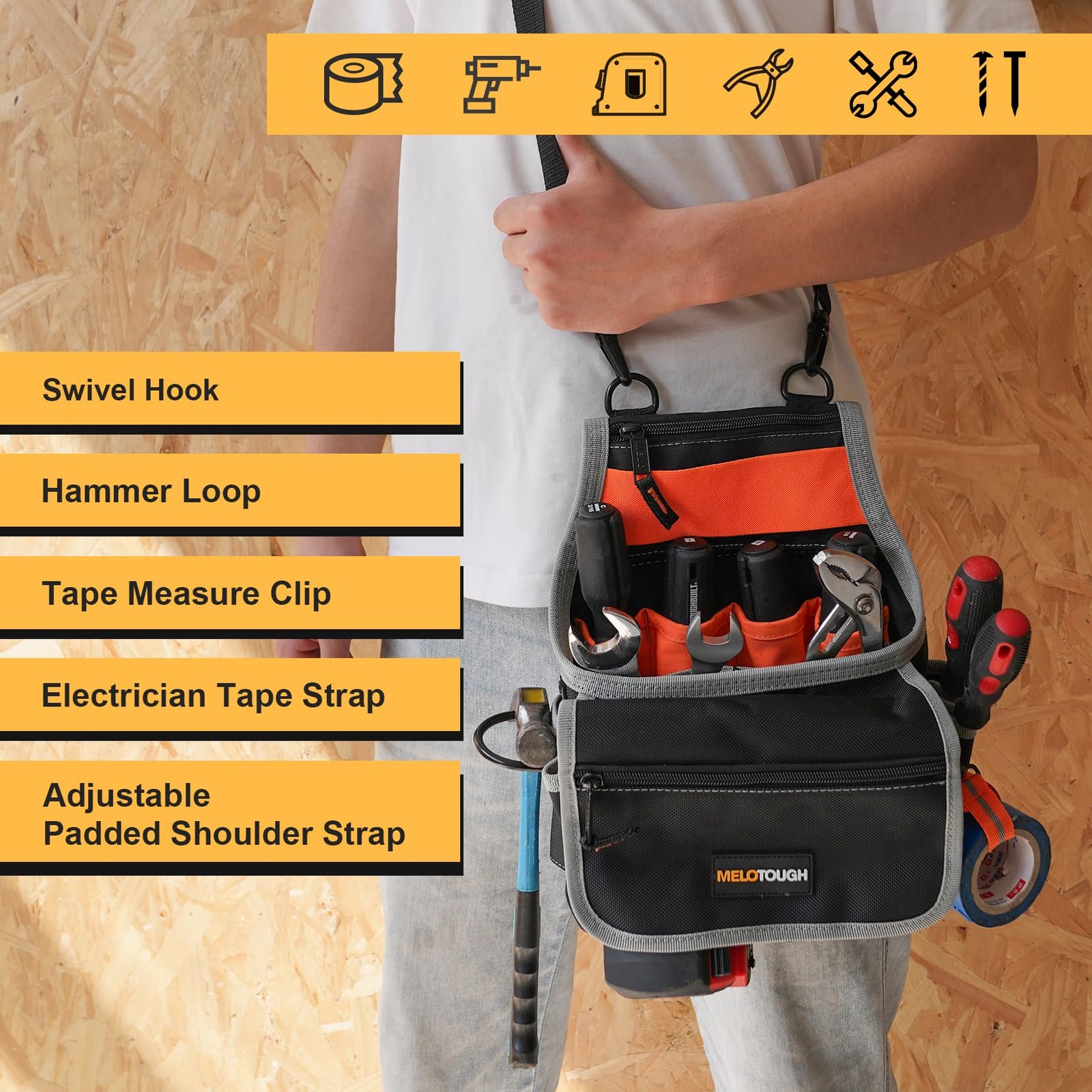 Electrician Tool Pouch Bag with Shoulder Strap 20 Pockets Tool Belt Pouch Too…