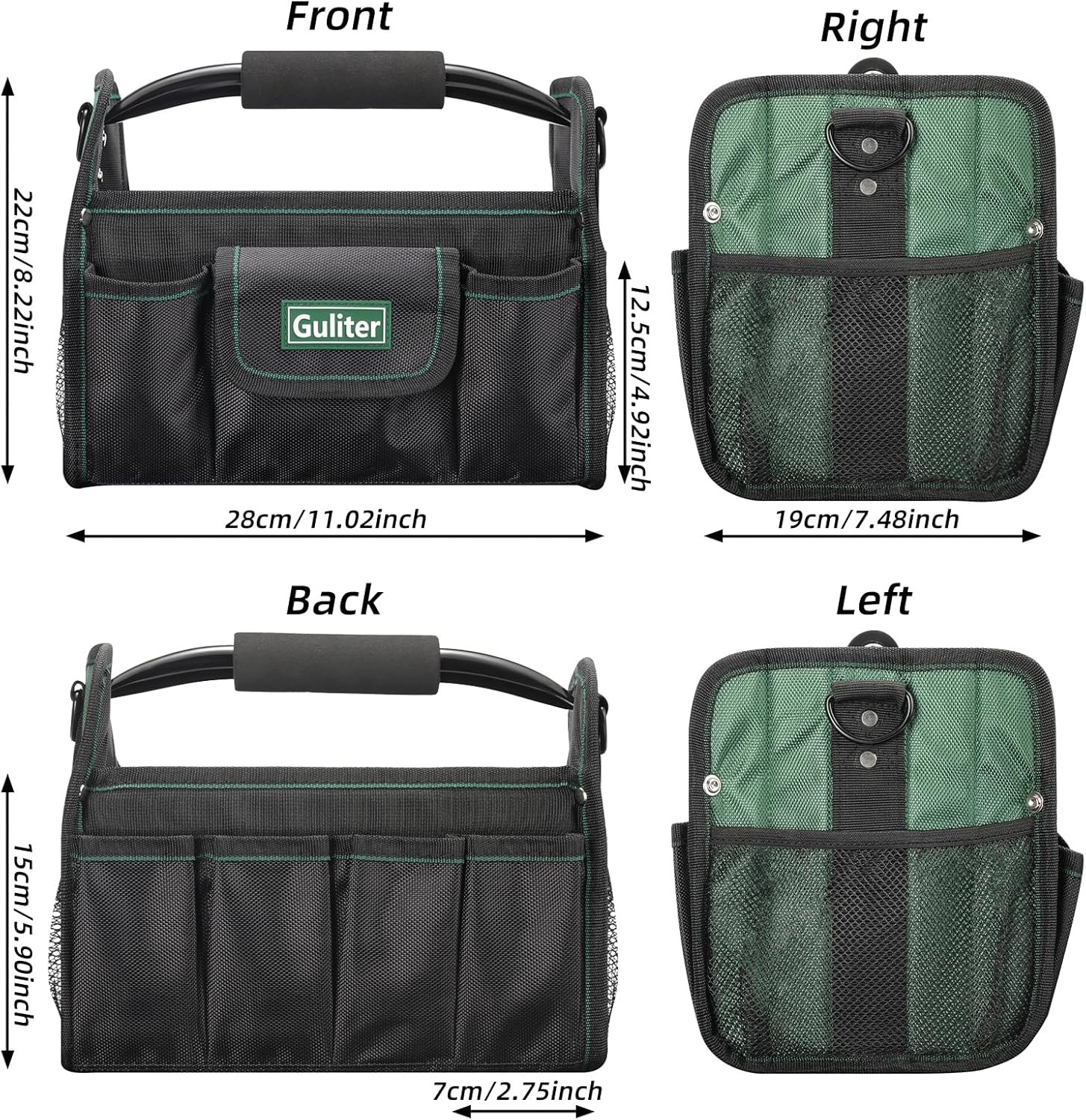 11 Inch Small Tool Bag, Open Top Tool Tote with Stainless Steel Handle