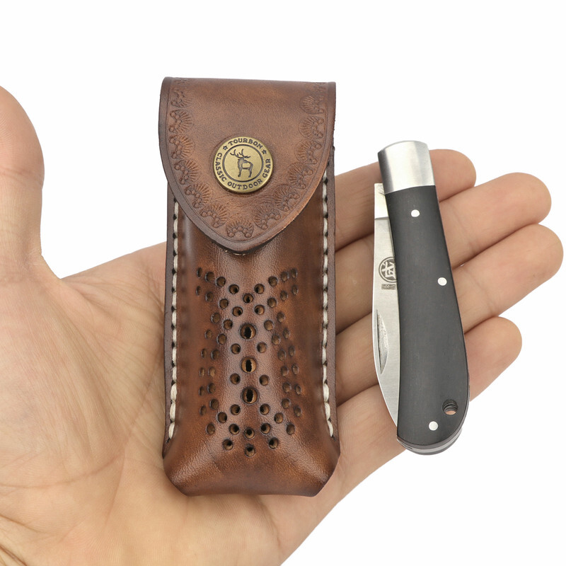 Tourbon Real Leather Fold Knief Sheath Pouch Tool Belt Loop Case Hunting Camping