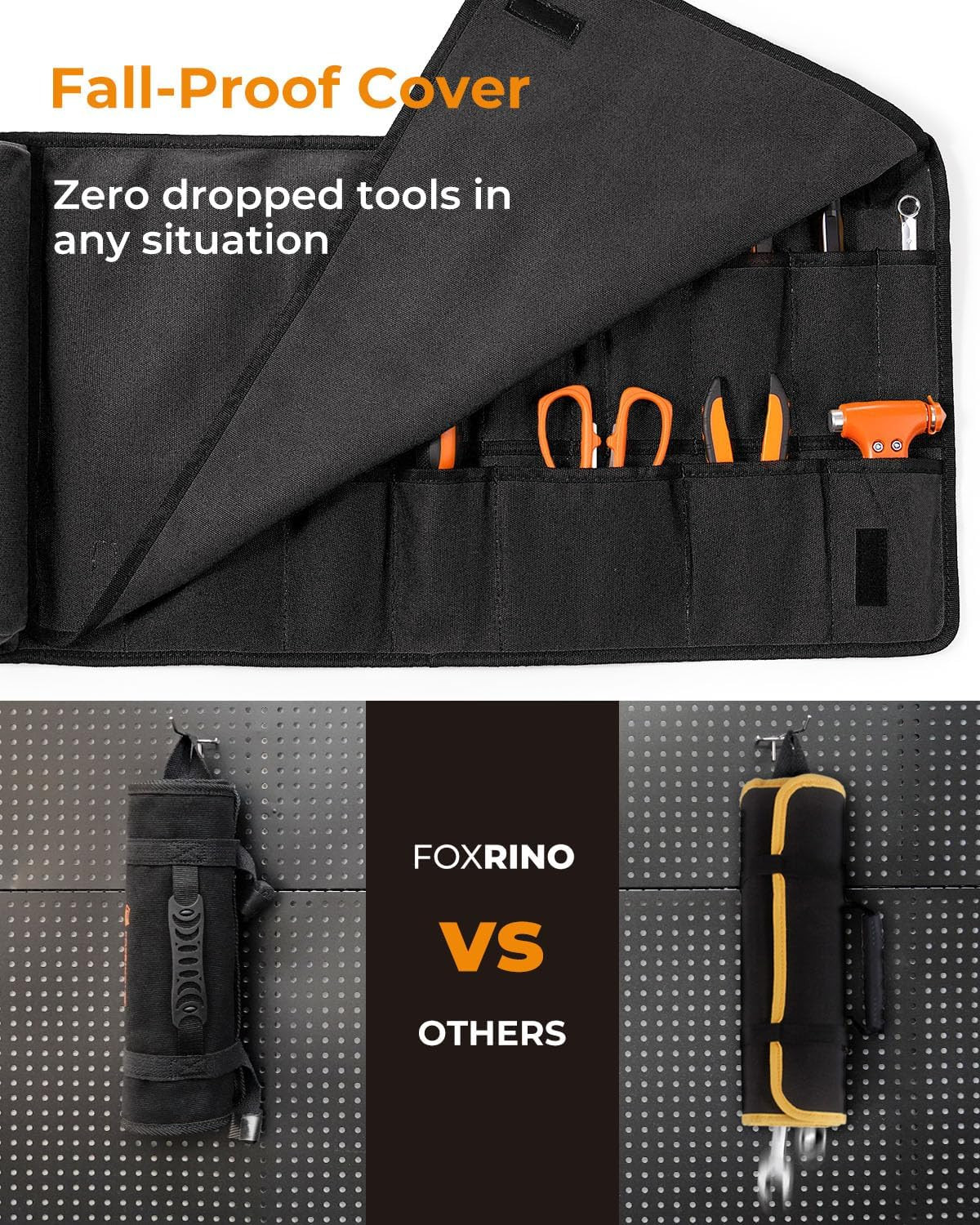 Tool Roll for Men, Heavy Duty Tool Roll Bag Organizer, Roll up Tool Pouch with 2