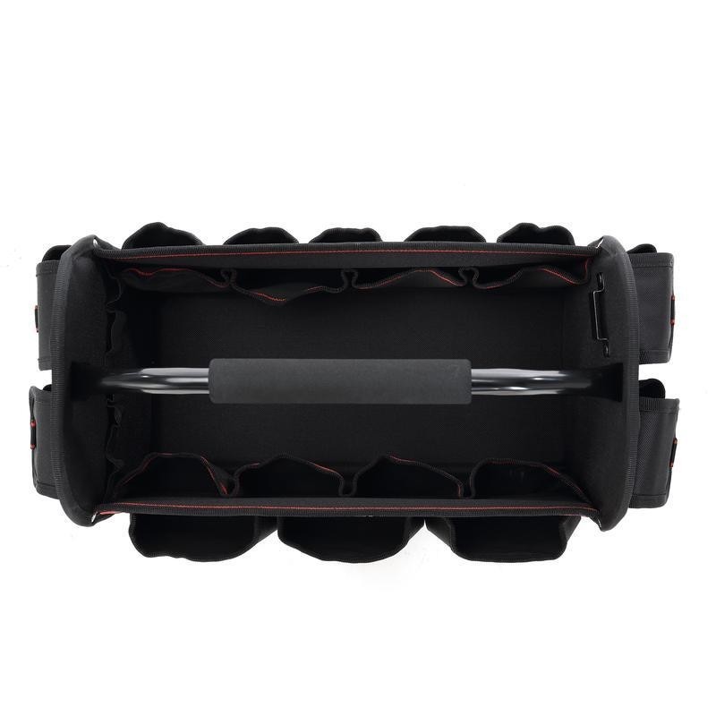 16in Open Top Tool Tote Durable Tool Bag W/ 20 Pockets & Foam Grip Handle Black