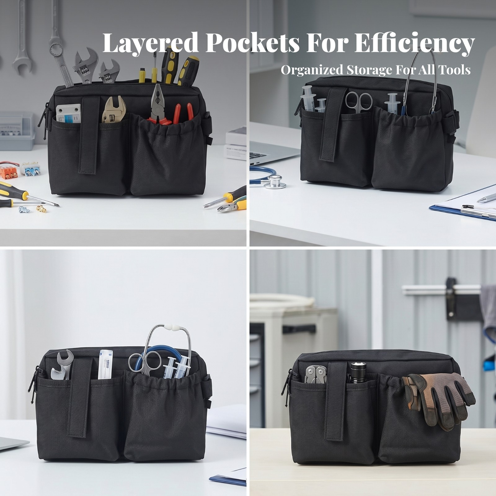 Zippered Tool Waist Bag 600D Oxford Cloth Waist Tool Bag Adjustable Strap