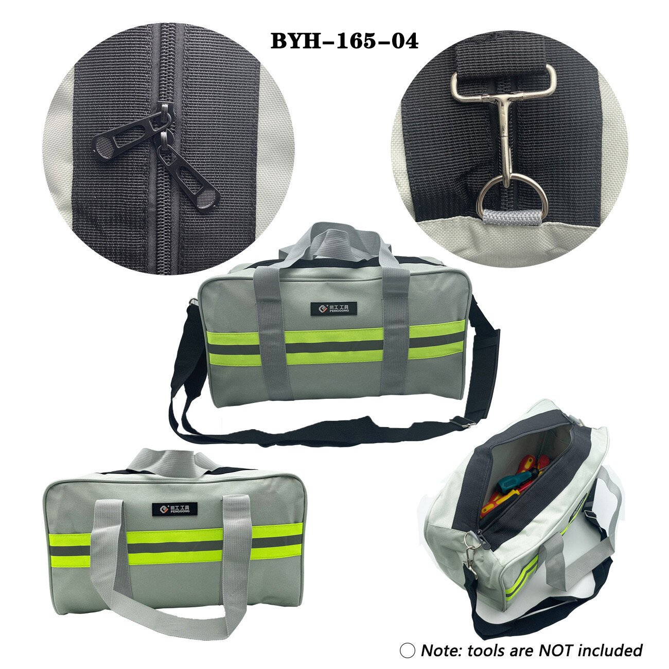 Heavy Duty Professional Tool Bag with Metal Zippers Wide Mouth Multi-Purpose Pro