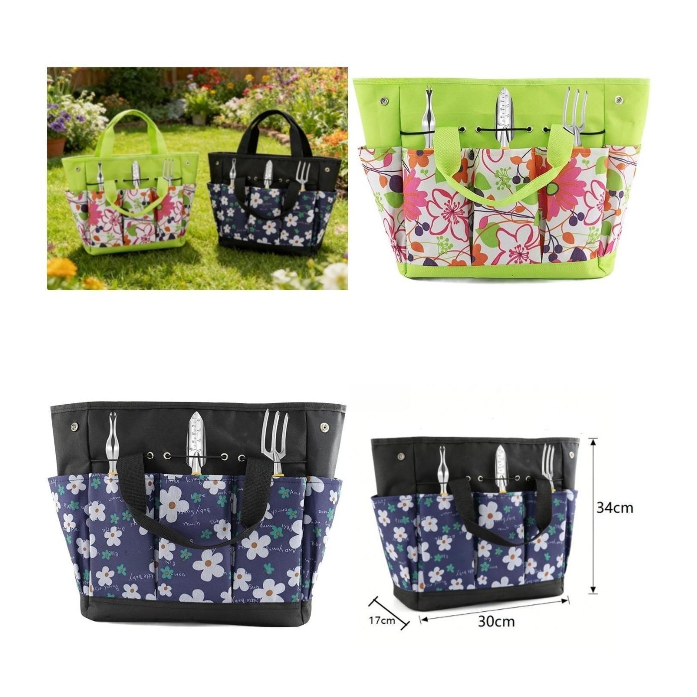 Floral Garden Tool Storage Bag 600D Oxford Cloth 34x17x30cm Lightweight 0.35kg