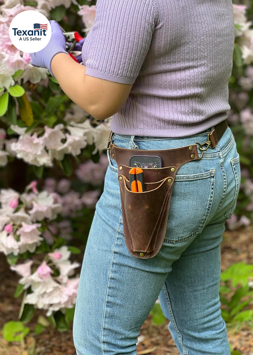 Garden Tool Belt, Handmade Premium Leather with Pouches Pockets Holster for Wome