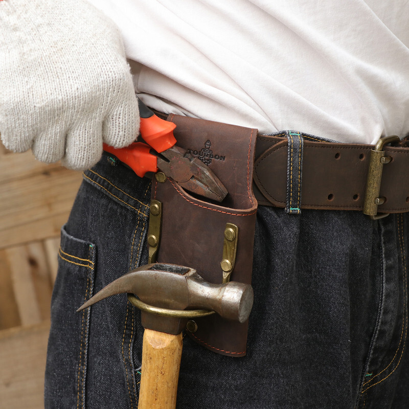TOURBON Leather Axe/Hammer/Wrench/Pliers Belt Holster Wrokshop Tool Carry Hanger