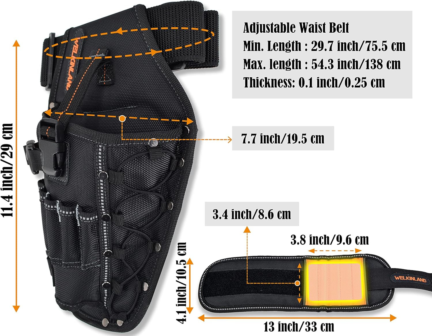 3-In1 Drill Holster Set W/Strong Magnetic Wristband & Solid 2 Inch Belts for Men