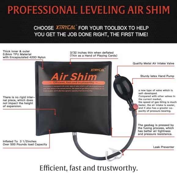 Xtrycal Air Shim Air Wedge Bags 2 Pack Leveling Kit 500lbs Rated Alignment / AJ5