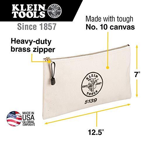 Klein Tools 5139 Zipper Bag, Canvas Tool Pouch w/ Heavy Duty Brass Zipper Close