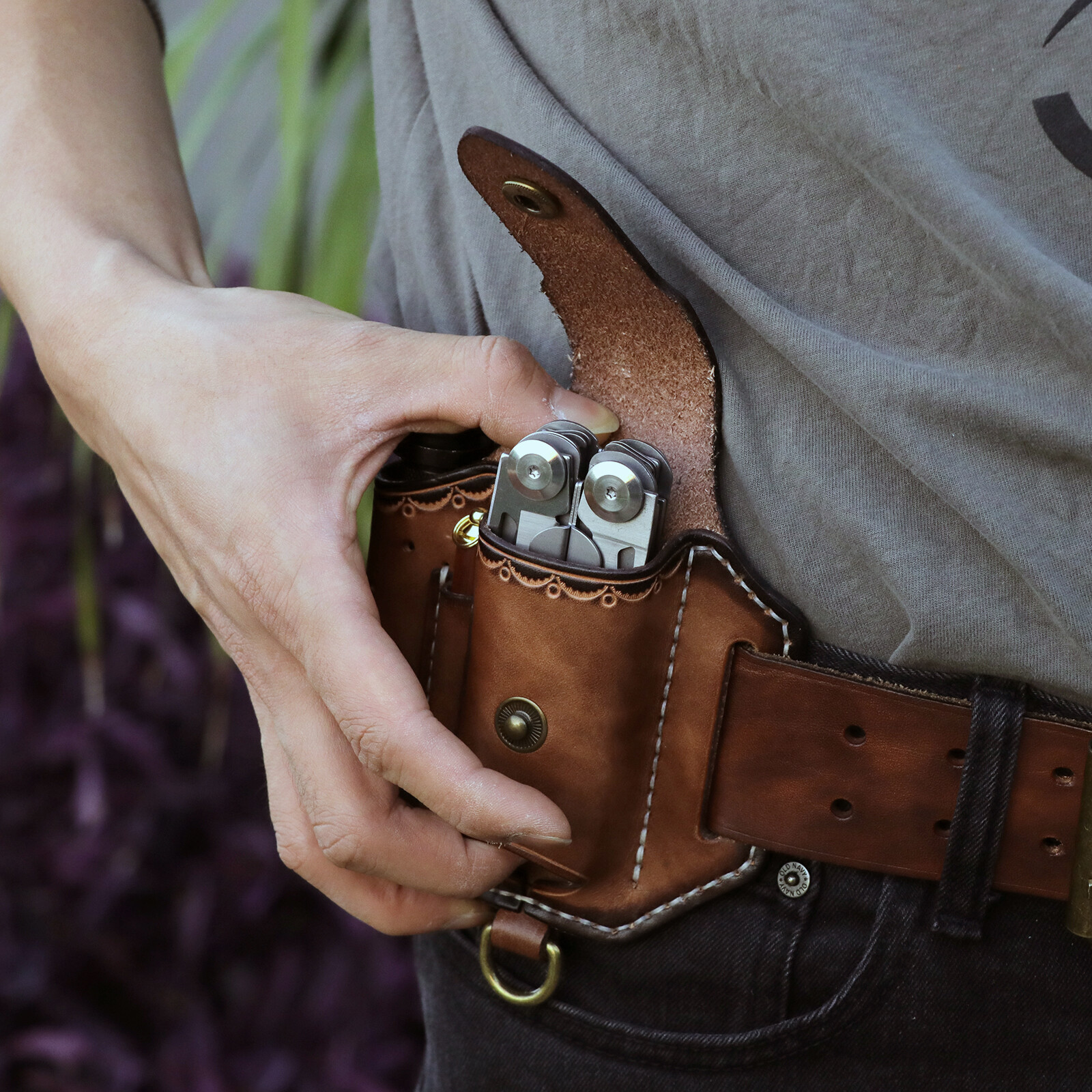 Leather 4 in 1 Knife Sheath EDC Pliers Belt Holder Pouch Multitool Case
