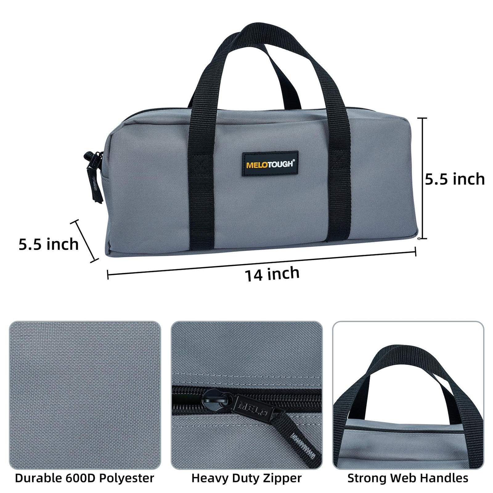 14 Inch Tool Tote Organizer Bag Set 2 Pack Electrician Plumbing HVAC Black Grey