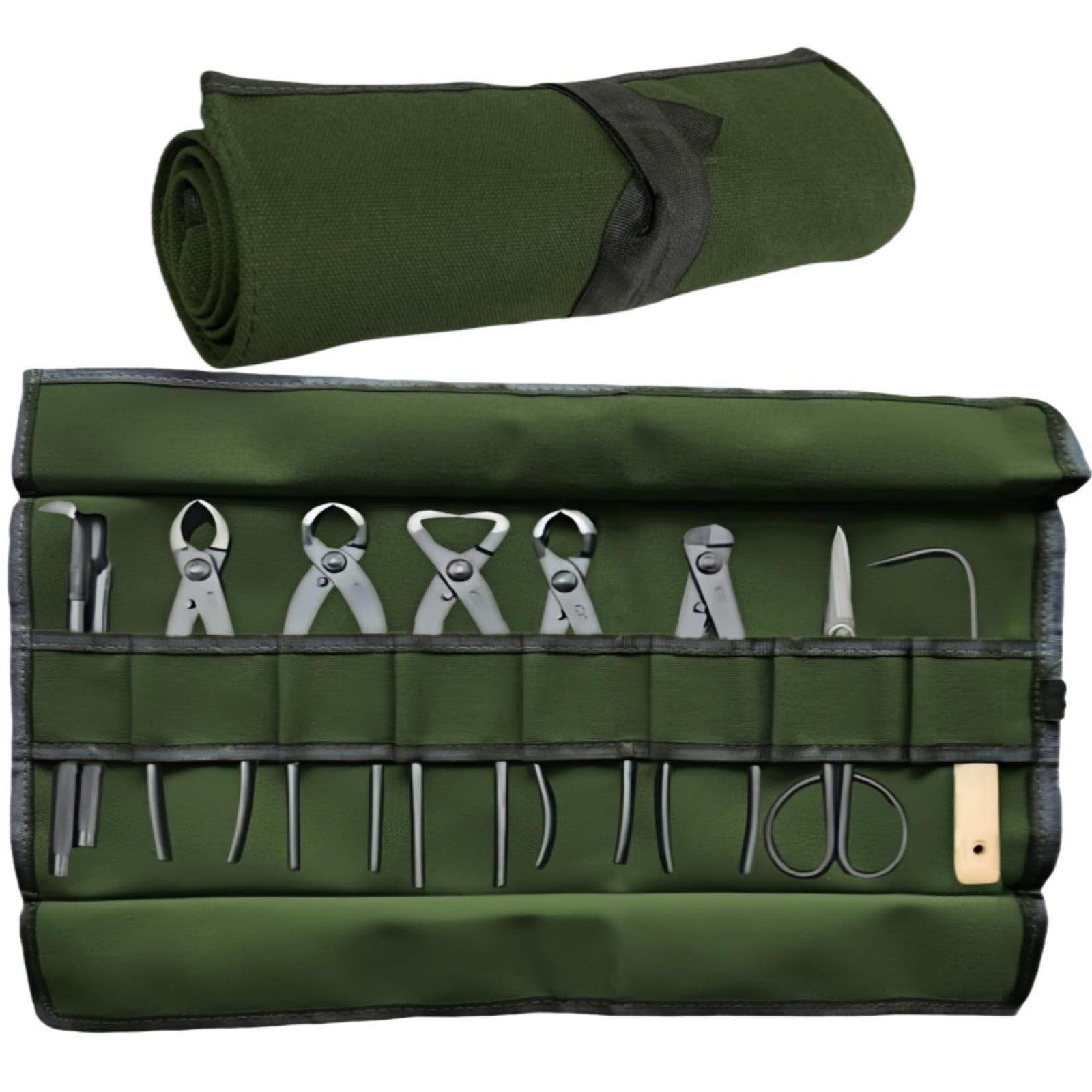 BLIRITEL Garden Roll Up Tool Bag, Canvas Bonsai Tools with 8 Green